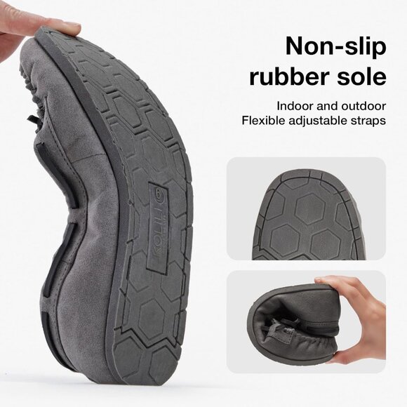 Women's Faux Fur Warm Winter Cozy Durable Rubber Sole Gray Slippers Boot Shoes - Picture 4 of 6